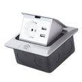 Embedded IP44 waterproof pop-up floor outlet box with USB ports, ideal for kitchen counters and dining tables, by Everything Baby.