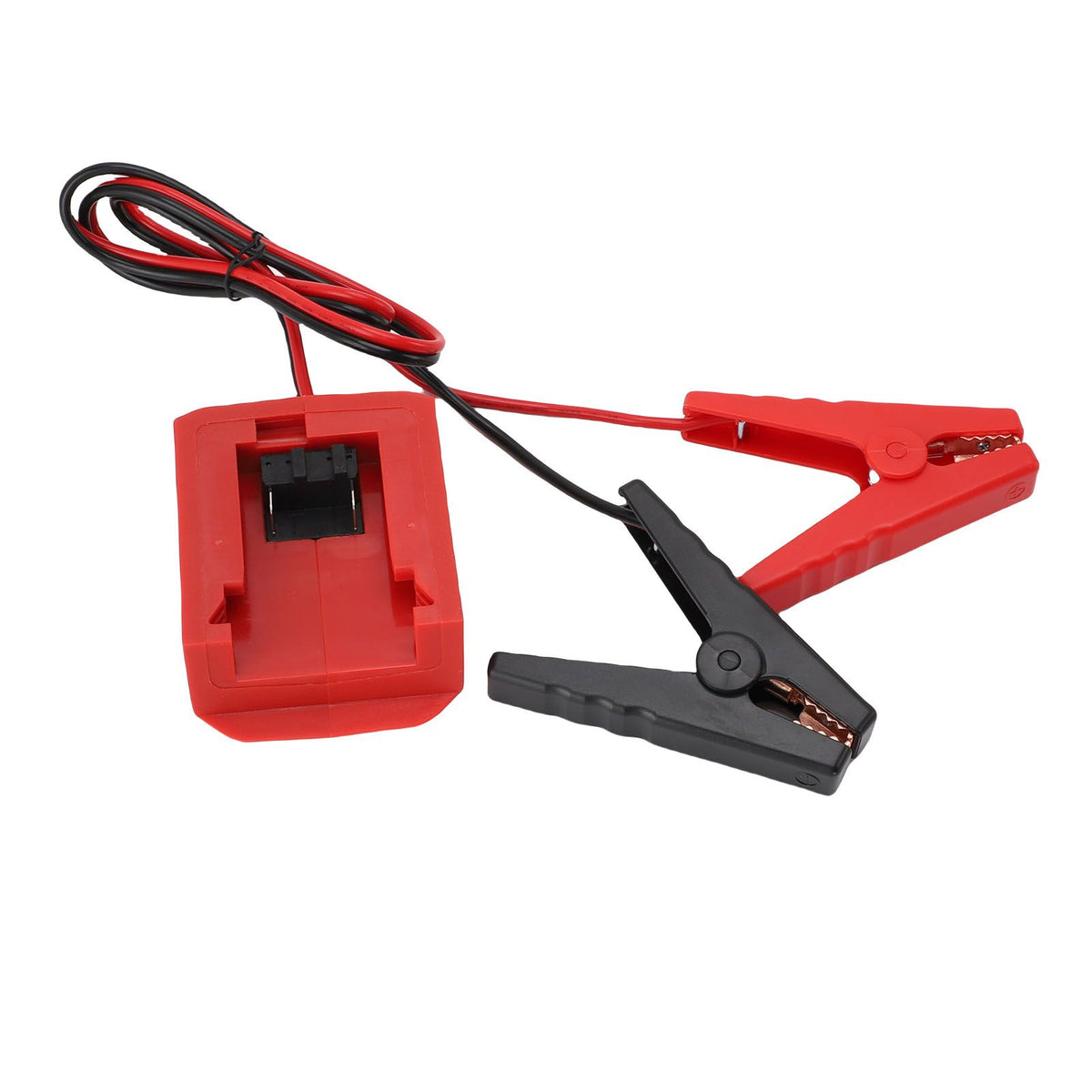 Car jumper cable clamp for 18V lithium battery, portable booster cable for automotive and electric vehicle jump-starting.