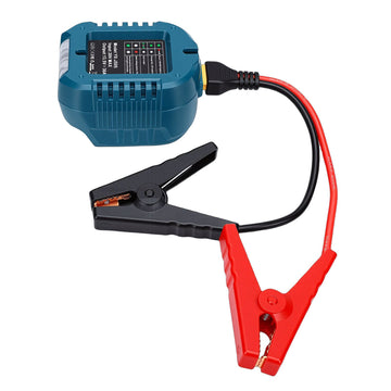 Portable car jump starter for Makita batteries with heavy-duty 10AWG cable, automotive emergency power supply, sturdy and reliable.