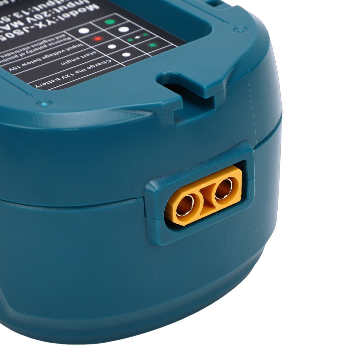 Portable car jump starter compatible with Makita batteries, heavy-duty 10AWG cables, automotive emergency power supply.