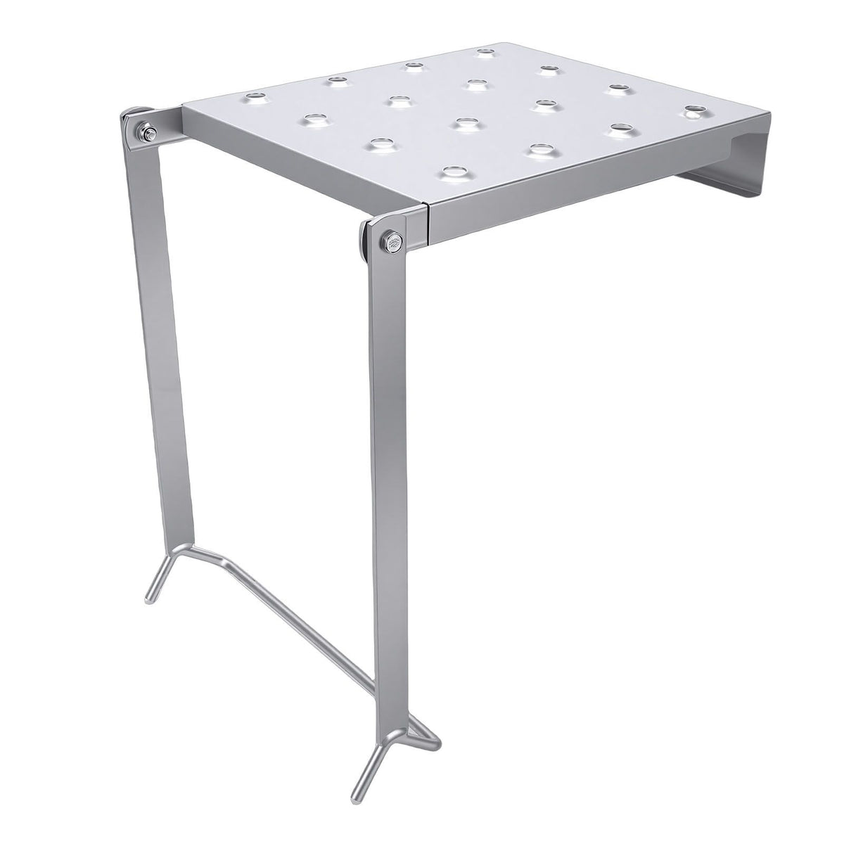 Silver foldable ladder platform by Everything Baby, a multifunctional work and extension ladder for home renovation projects.