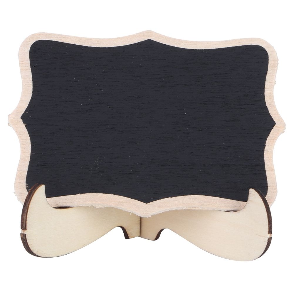 Set of 10 mini wooden chalkboards with black surface for wedding or party decorations, ideal for message display.