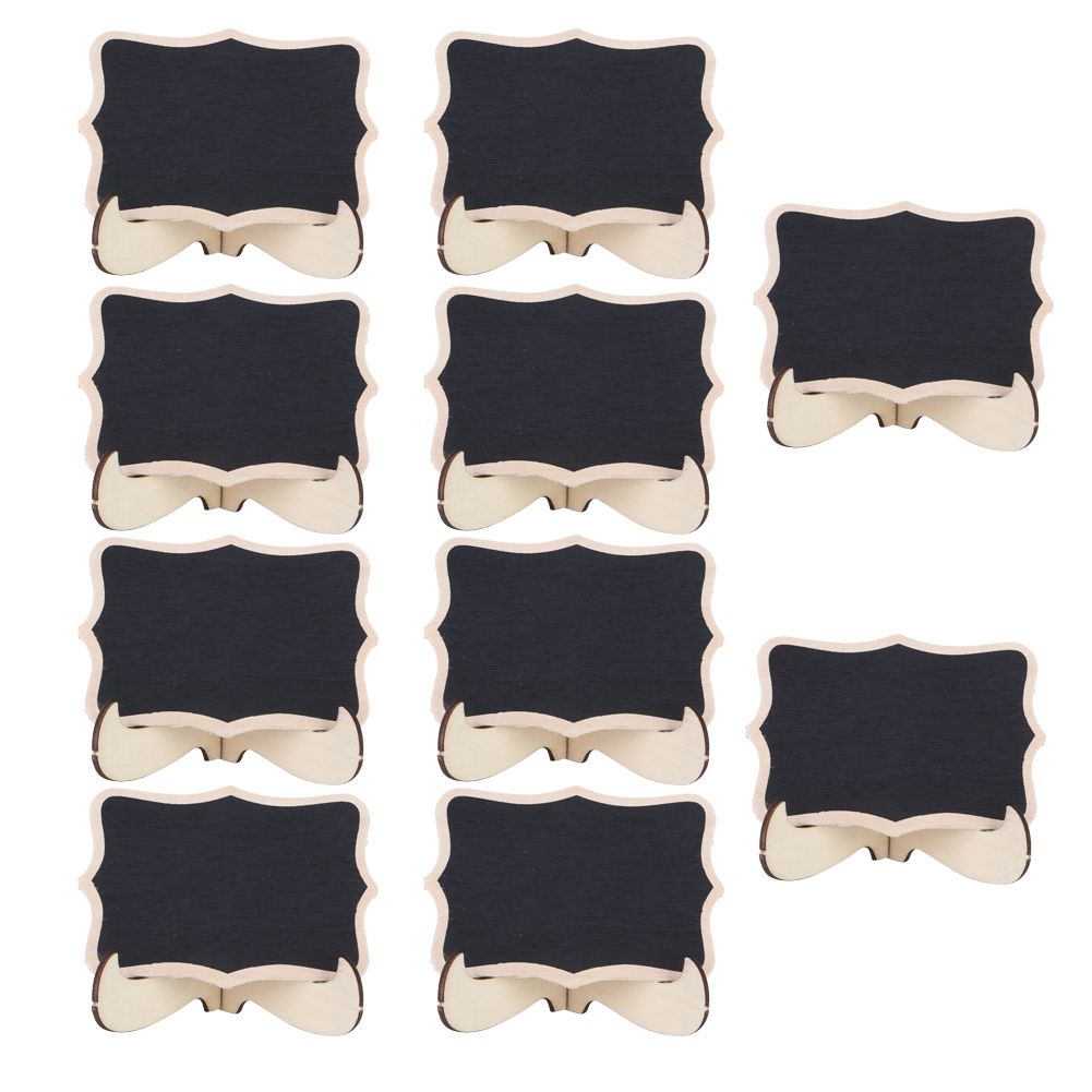 Ten mini wooden chalkboards with black surfaces, ideal for wedding or party decorations, from Everything Baby.