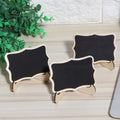 Set of 10 mini wooden chalkboards with black writing surfaces, ideal for wedding or party decorations and message signs.