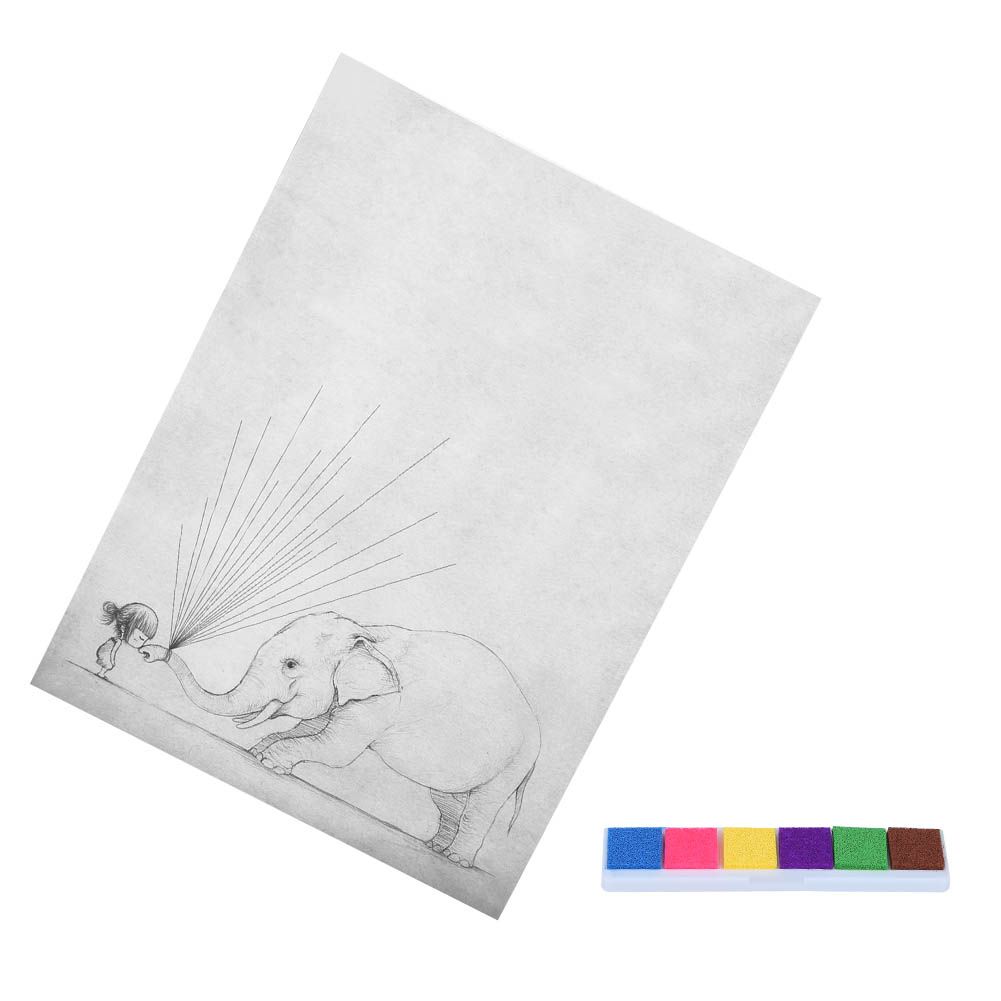 Fingerprint painting of a cartoon elephant with balloons, designed for kids' art and DIY craft projects by Everything Baby.