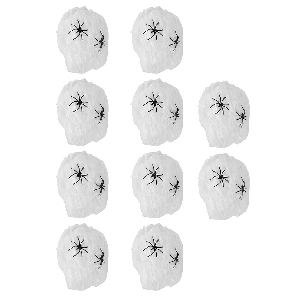 White Halloween cobwebs with two fake spiders, ideal for haunted house, bar, or KTV scene decorations, by Everything Baby.