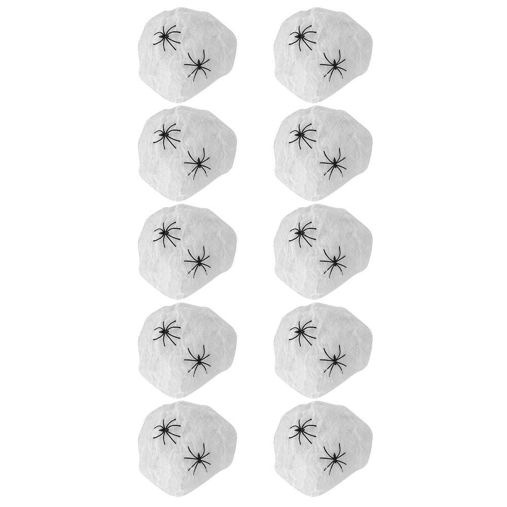 White Halloween cobwebs with two fake spiders, ideal for haunted house or KTV scene decorations, by Everything Baby.