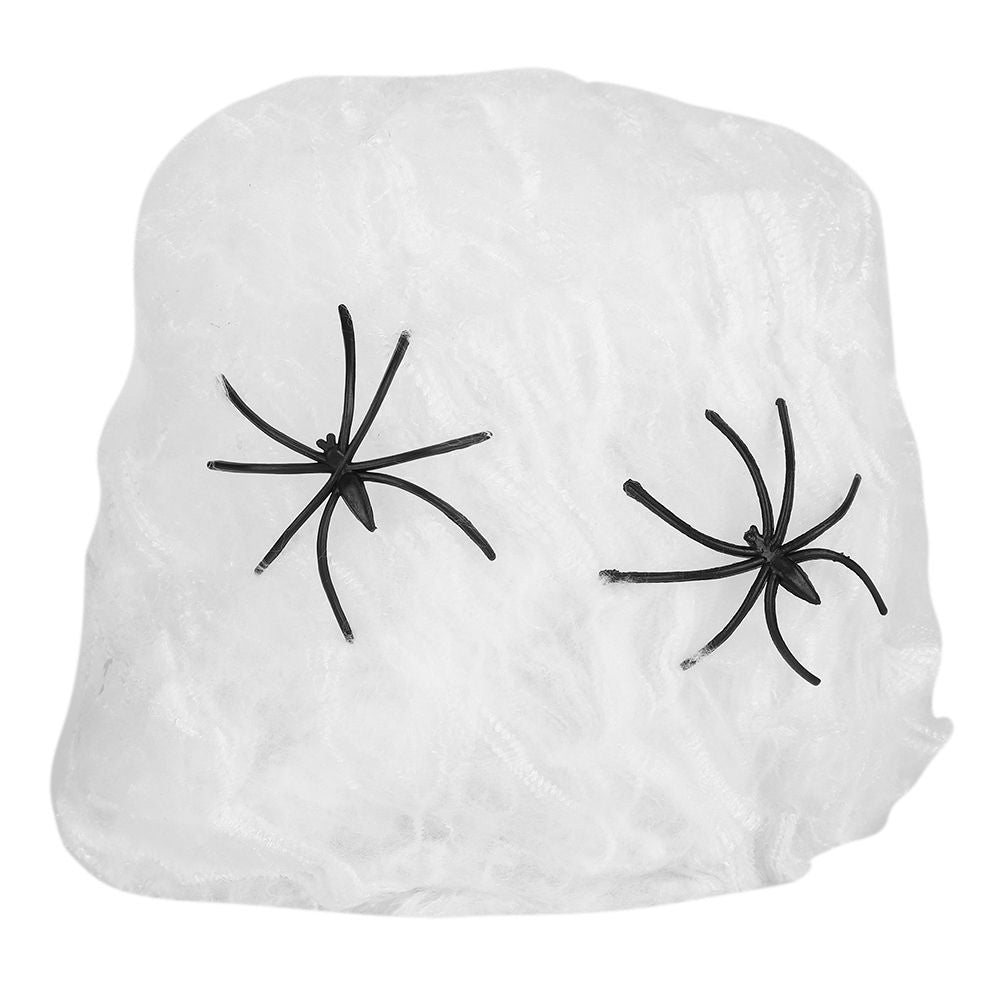 White Halloween cobwebs with two fake spiders, spooky decoration for haunted house, bar, or KTV scene props by Everything Baby