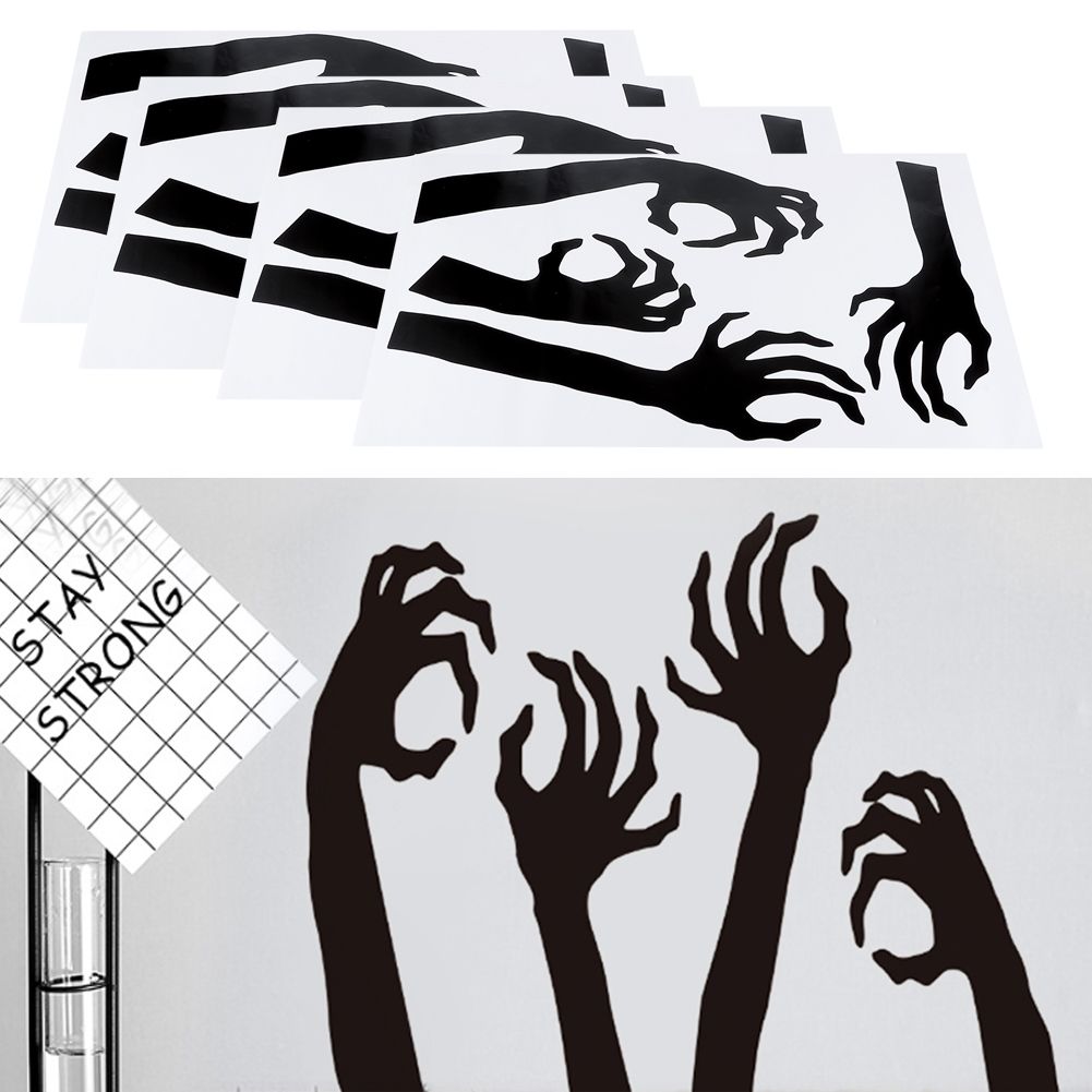 Four horror-themed Halloween wall stickers for kids' rooms, featuring spooky designs suitable for decorating living rooms and bedrooms.