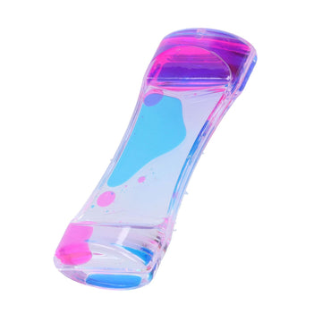 Blue and pink double color liquid motion bubbler hourglass toy for kids, with flowing liquid bubbles, perfect for desk decor and pretend play.