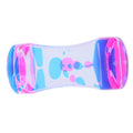 Blue and pink double color liquid motion hourglass timer toy for kids, with bubbling liquid display, ideal for desk decor and pretend play.