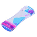Blue and pink double color liquid motion bubbler hourglass toy for kids, designed for pretend play and desk decor.