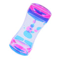 Blue and pink double color liquid motion hourglass timer toy for kids, featuring flowing liquid bubbles, ideal for desk decor and pretend play.