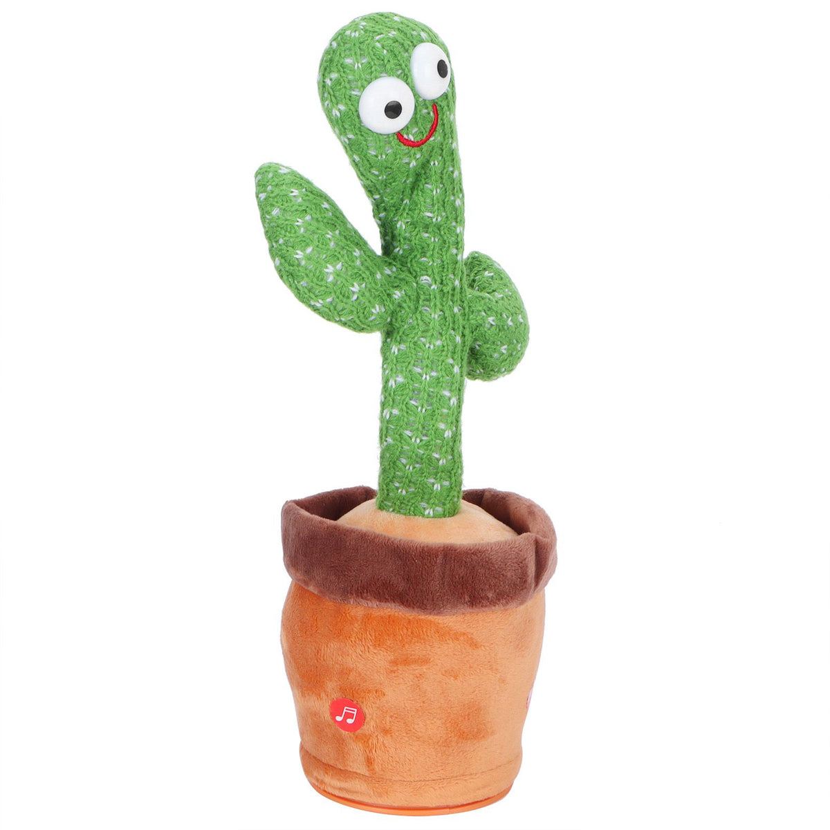 Dancing singing electronic cactus plush toy for children, soft plush cactus with colorful details, ideal for pretend play and early education.