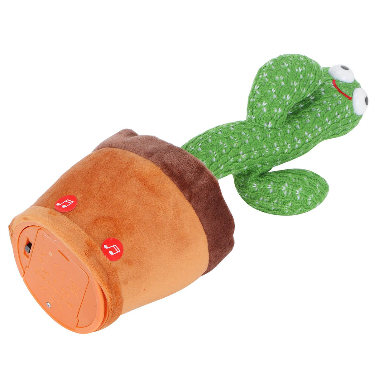 Electronic dancing singing cactus plush toy for children, soft plush cactus with animated features for pretend play and early education.