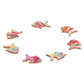 Set of 50 wooden buttons with cute fish cartoon patterns, ideal for children's handmade craft projects and toy decorations.