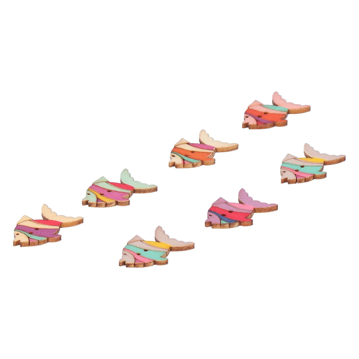 Set of 50 wooden buttons with cute fish cartoon pattern, ideal for children's handmade craft and toy decoration.