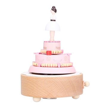 Wooden music box featuring a girl figure, designed for baby and kids' pretend play, ideal as a birthday or holiday gift.