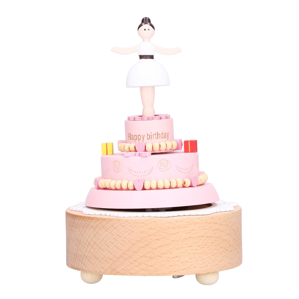 Wooden music box featuring a girl figure, perfect for birthday cake decorations and wooden craft gifts for kids.