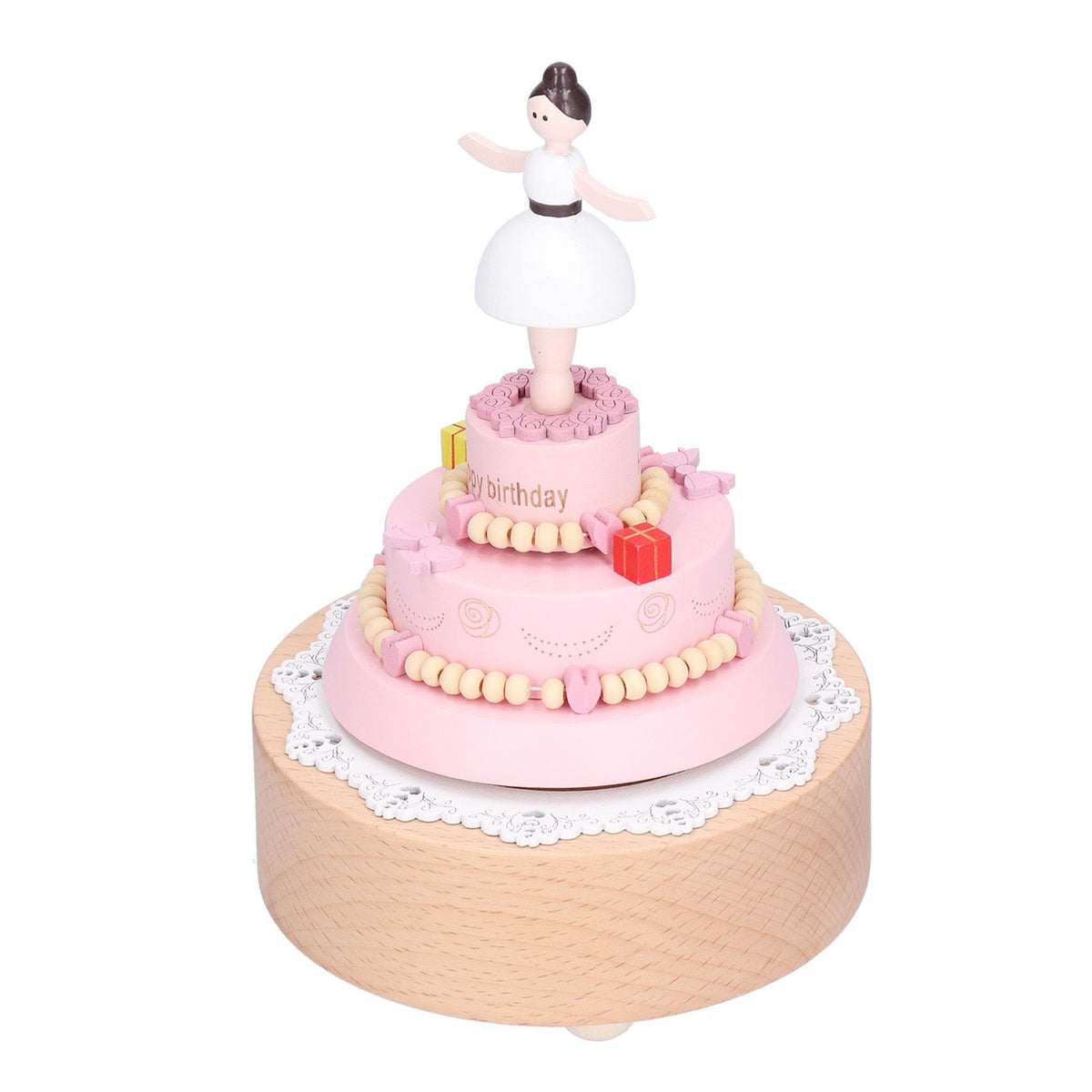 Wooden music box with girl figure, perfect for birthday decorations and pretend play, crafted by Everything Baby.