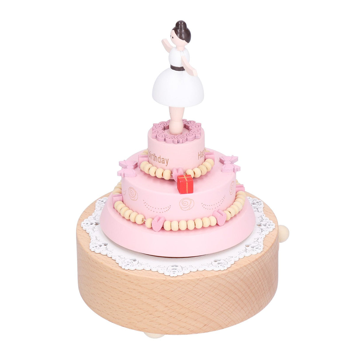 Wooden music box with girl figure, suitable for kids' pretend play and birthday decorations, from Everything Baby.