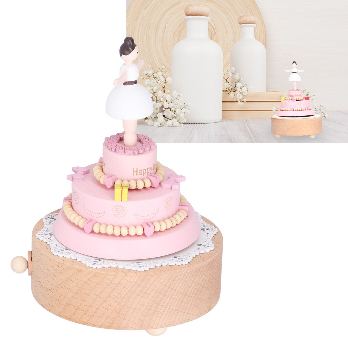 Wooden music box featuring a girl figure, suitable for birthday or holiday gift, part of pretend play toys for kids