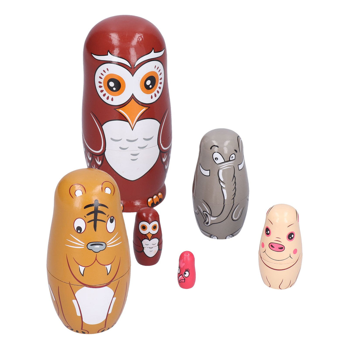 Six handmade cartoon Russian nesting dolls ornaments for kids, perfect for pretend play, toys, and home décor.