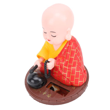 Little Monk Solar Figurine Funny Auto Nodding Knocking Chinese Monk Statue Toy Dashboard Ornament for Car Desktop Decor Red