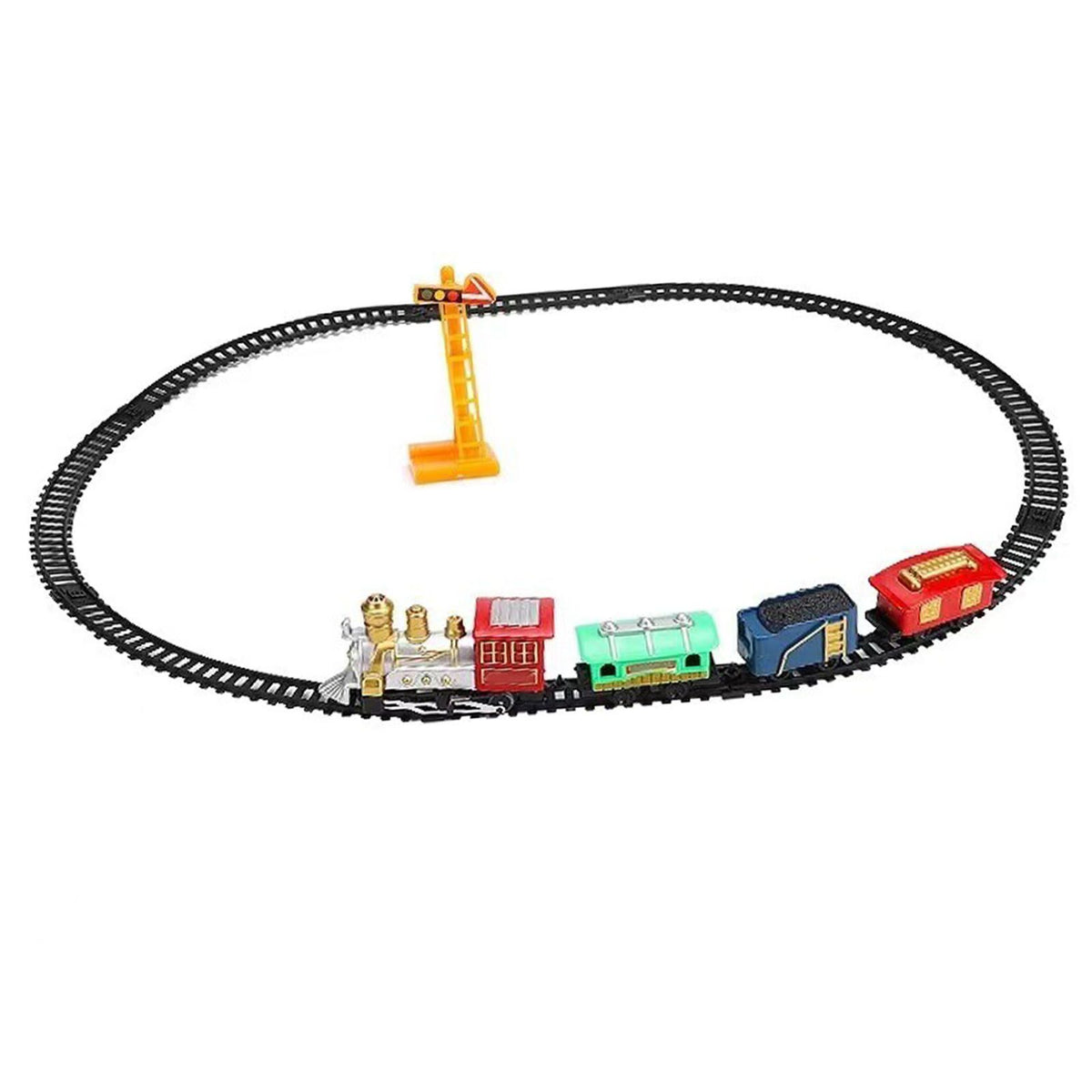 Colorful vintage toy train set with electric track, festive Christmas theme, perfect for kids' ride-on train play by Everything Baby.