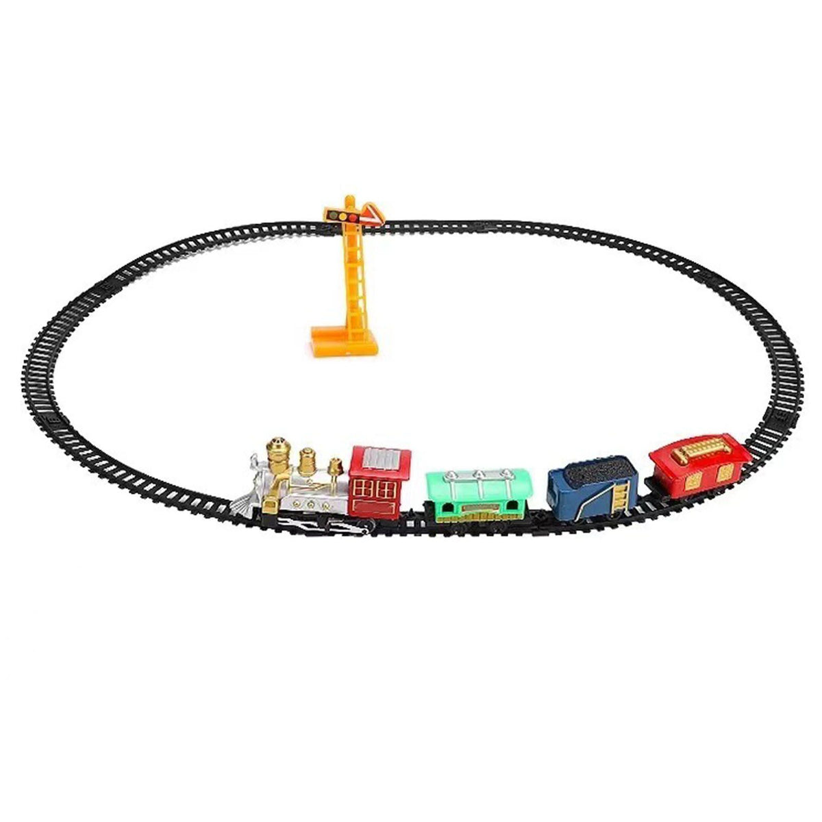 Vintage-style electric toy train set with festive Christmas theme, perfect for kids' ride-on train and holiday playtime.