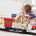 Retro Christmas-themed electric toy train set by Everything Baby, featuring a steam train on colorful track for kids' festive play.