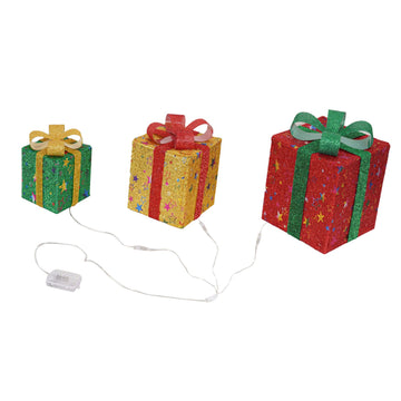 3PCS Light Up Present Boxes Folding 8 Blinking Mode Decorations Boxes Set with Remote Control for Home Pathway Holiday Party