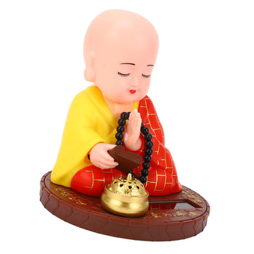 Little Monk Figurine Solar Powered Auto Nodding Little Monk Statue for Office Desk Car Dashboard Red