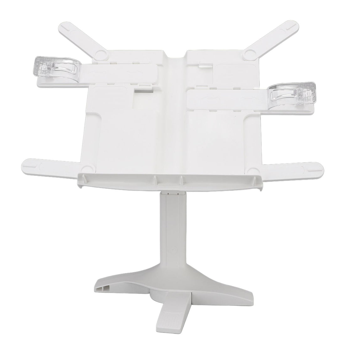 Lightweight ivory white adjustable reading book stand for kids and adults, foldable desktop book holder for students and children.