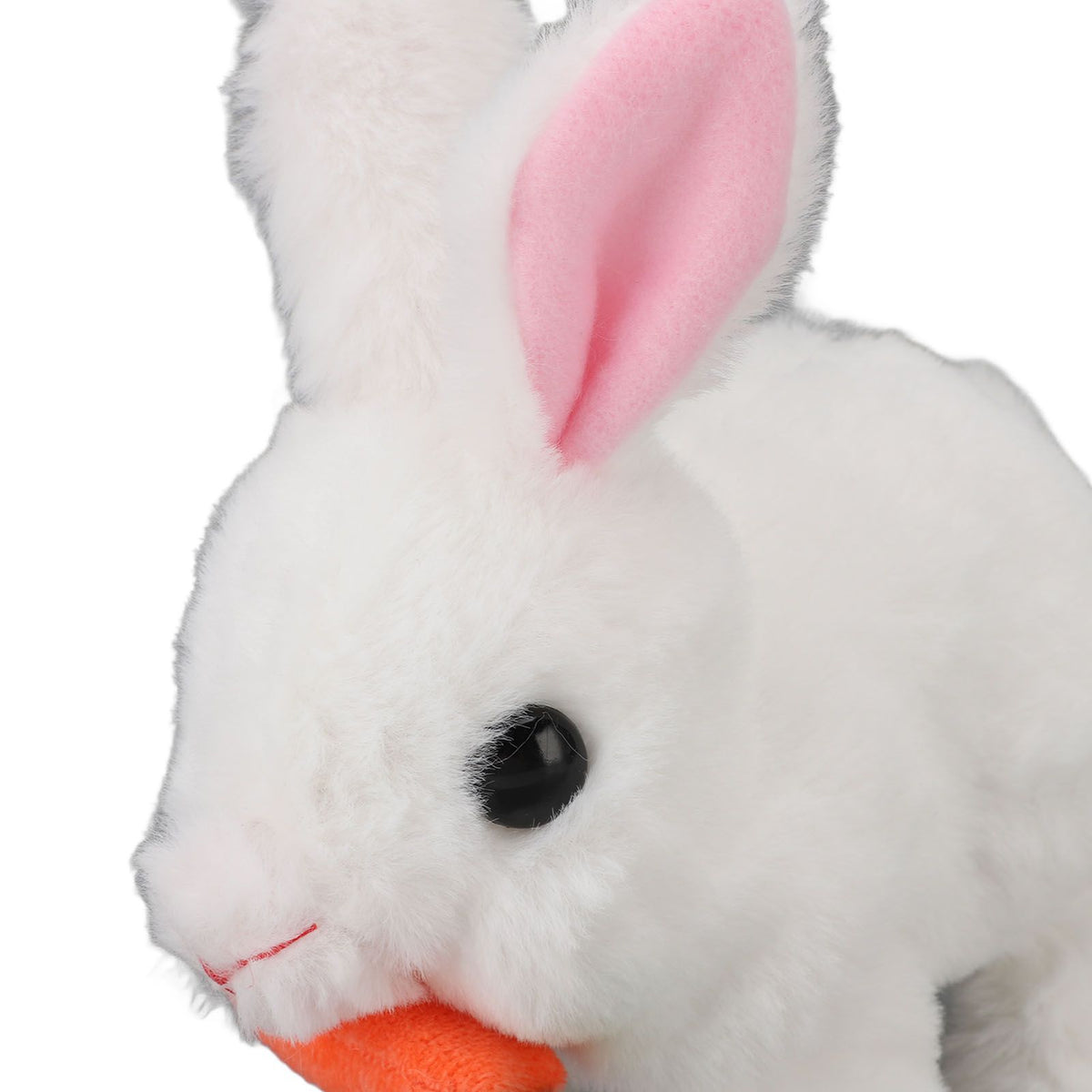 White plush interactive bunny toy with wiggle ears, hopping movement, and sound, ideal for kids' pretend play and Easter gifts.