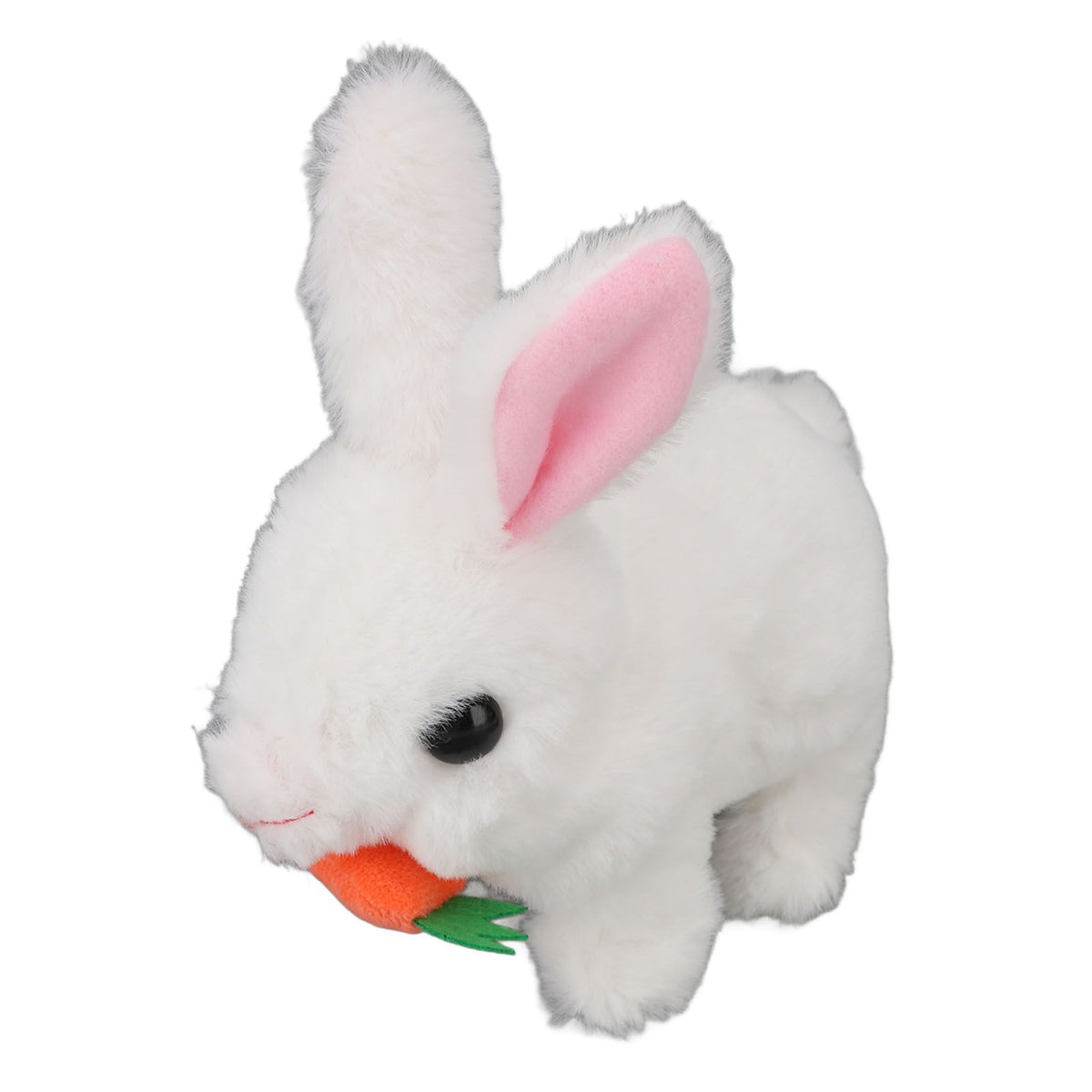 Realistic white plush bunny toy with wiggle ears, electronic hopping and sound features for kids' pretend play and Easter gift.