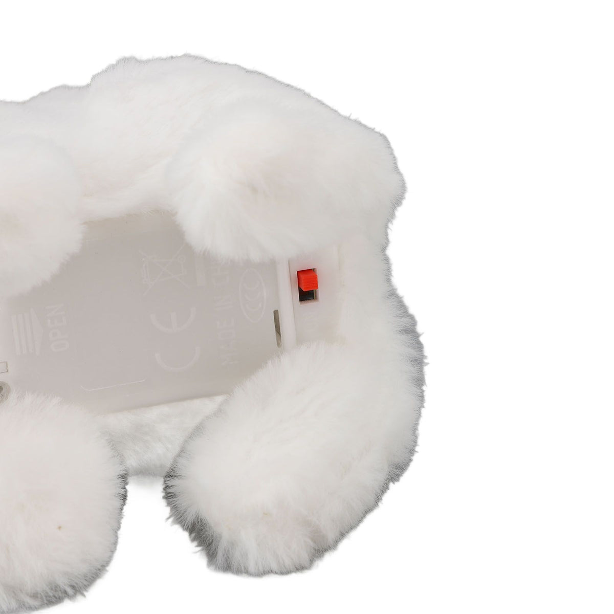 Realistic white plush bunny toy with wiggle ears, electronic hopping movement, and sound for kids' pretend play and Easter gift.