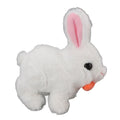 White realistic plush bunny toy with wiggling ears, electronic hopping and sound features, perfect for Easter and birthday play.