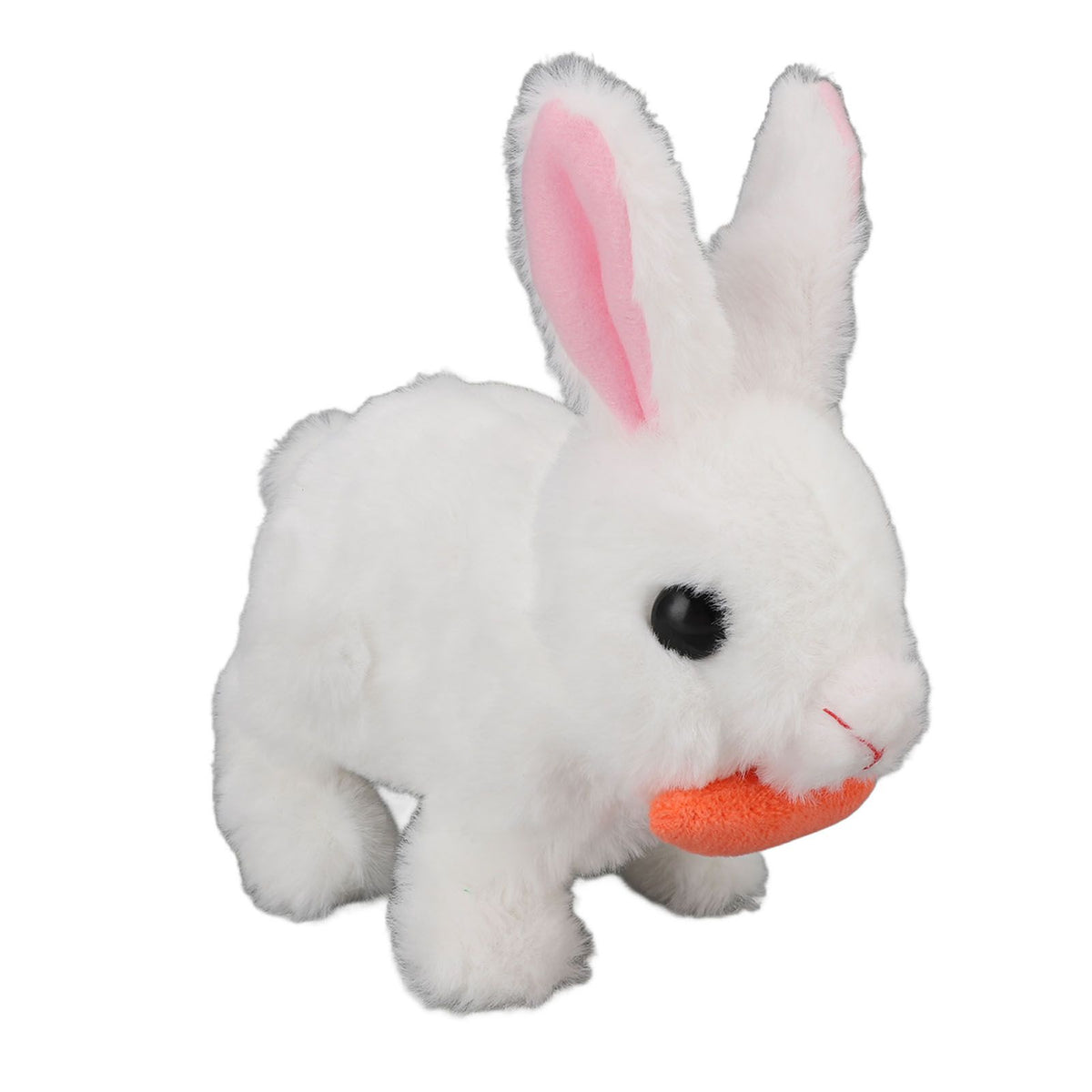 White plush bunny toy with wiggling ears and sound, interactive Easter hopping bunny for kids' pretend play and birthday gift.