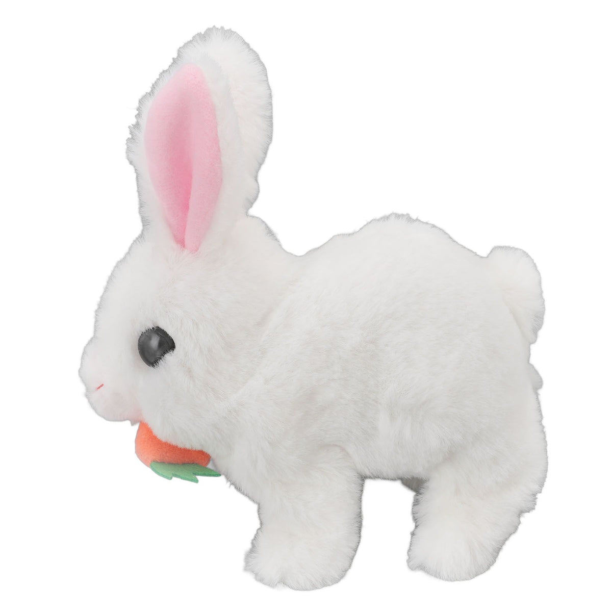 White plush hopping bunny toy with wiggle ears, sound, and interactive features for kids, perfect for Easter and birthday gifts.