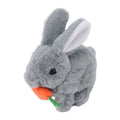 Grey plush interactive bunny toy with wiggle ears, hopping movement, and sound, designed for kids' pretend play and Easter gifts.