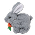 Grey plush bunny toy with wiggle ears, electronic hopping motion, and sound, ideal for kids' pretend play and Easter gift.