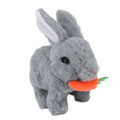 Realistic grey plush hopping bunny toy with wiggle ears and sound, ideal for kids' pretend play and Easter gifts.