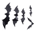Set of 140 spooky black 3D bat wall decals for home or party decor, featuring backing sheets for easy application.