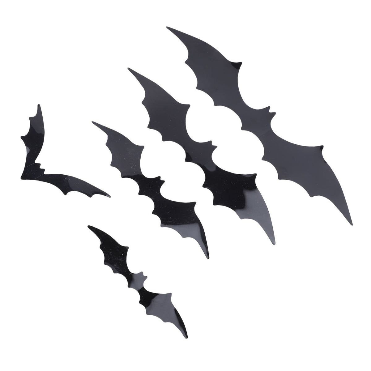 Set of 140 black 3D bat wall stickers for spooky home or party decor, from Everything Baby, with backing sheets included.