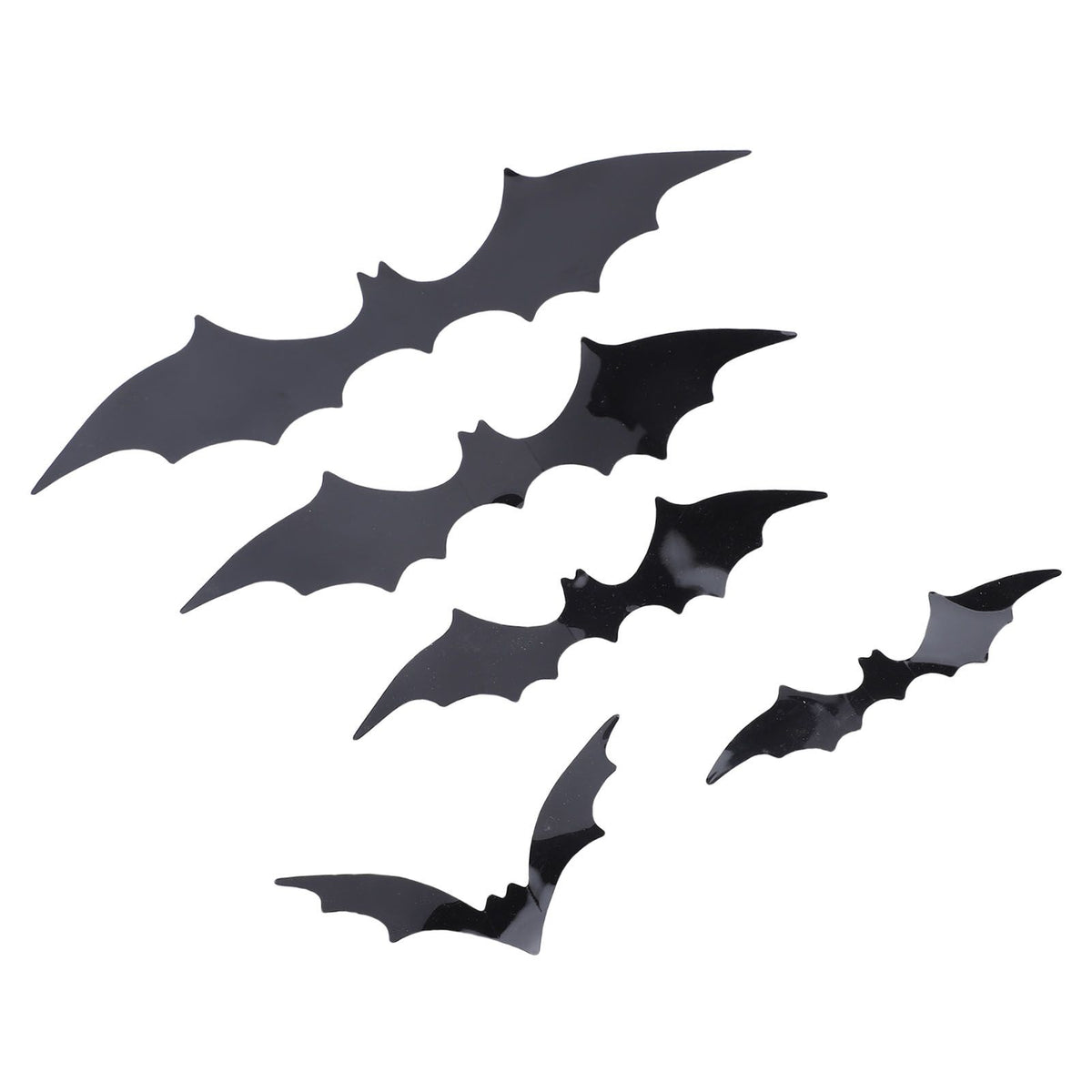Set of 140 spooky black 3D bat wall decals for Halloween or party decor, with backing sheets, by Everything Baby.