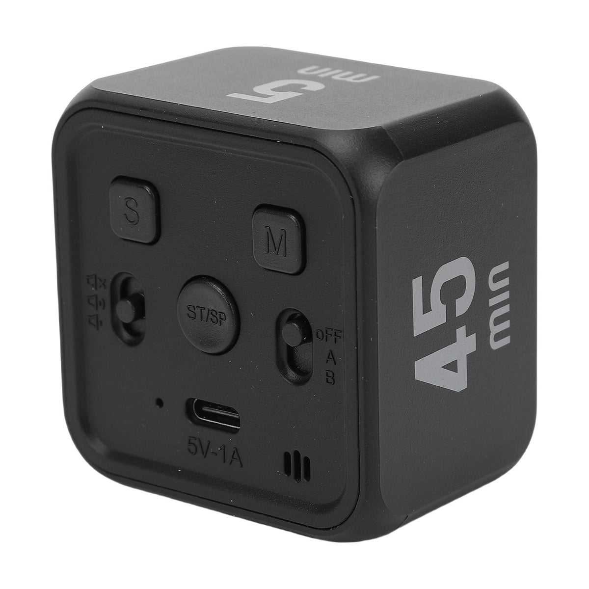 Black gravity sensor cube timer for work, learning, or kitchen, featuring flip countdown and countup functions, designed for kids and adults.