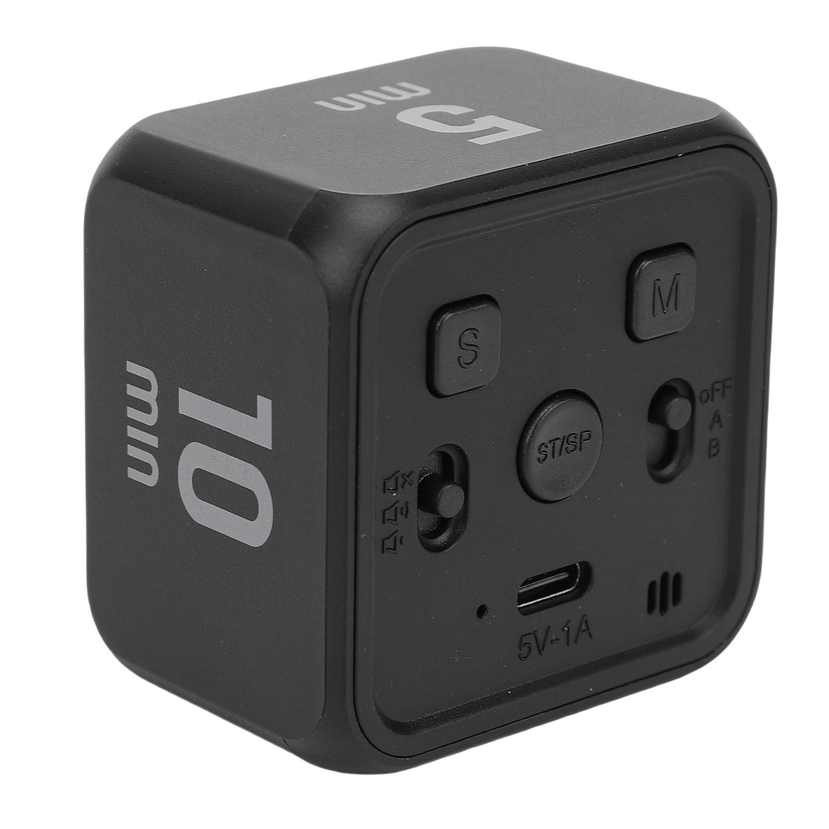 Black gravity sensor cube timer for kids and adults, visual countdown and countup timer for work, learning, and kitchen activities.