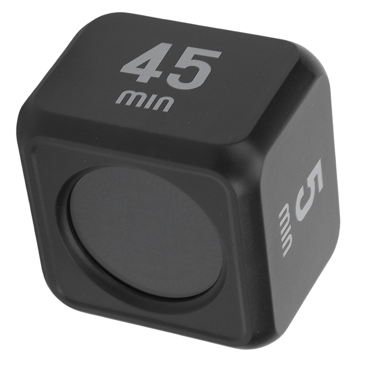 Black gravity sensor cube timer with flip design, used for countdown and countup timing in work, learning, or kitchen activities.