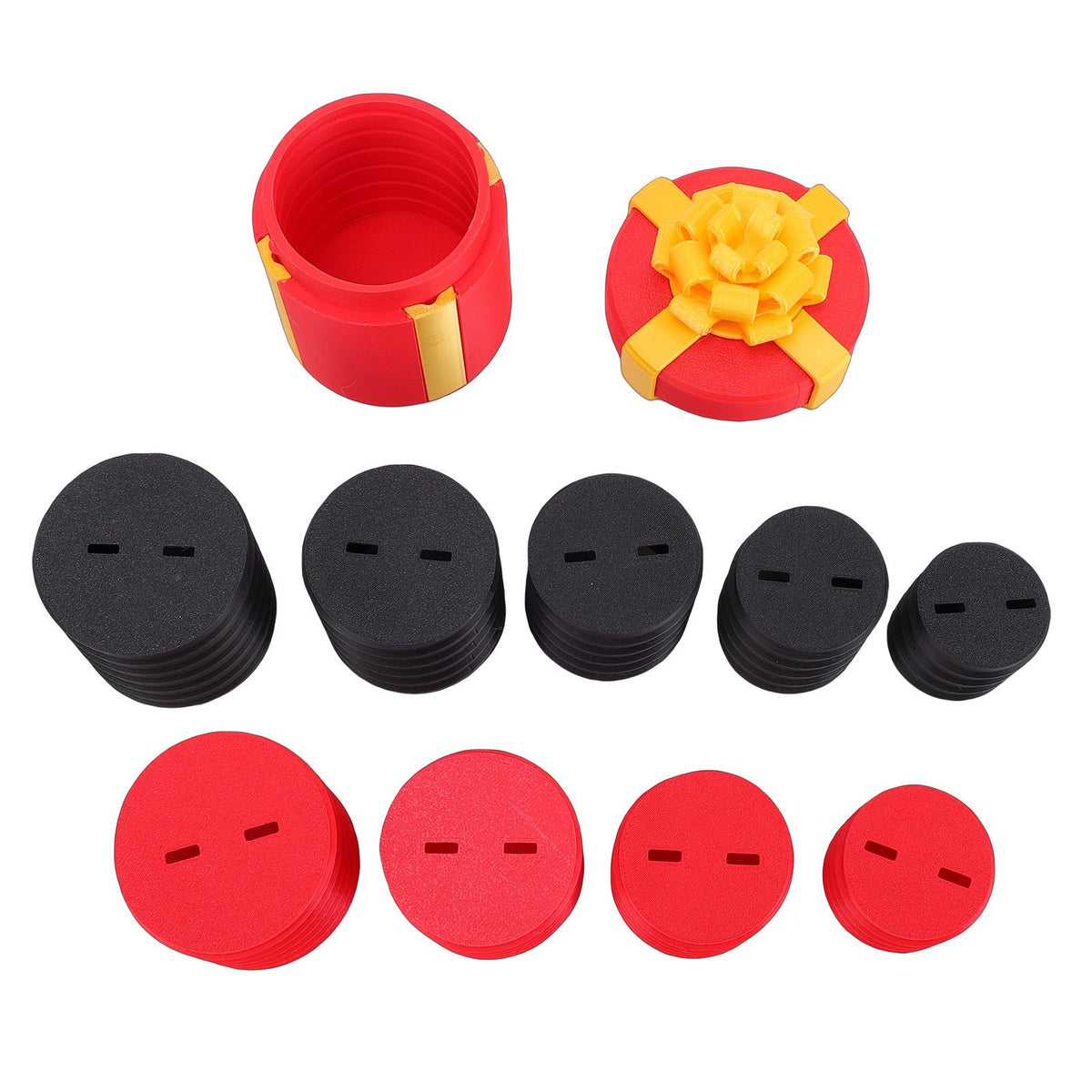 Red nested screw gift box, 3D printed surprise toy with layers, reusable prank gift box for kids' pretend play, by Everything Baby.